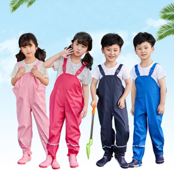 

2-8 years children waterproof pants boys overalls 2019 autumn thin boys girls outdoor pu strap rain pants waterproof, Blue