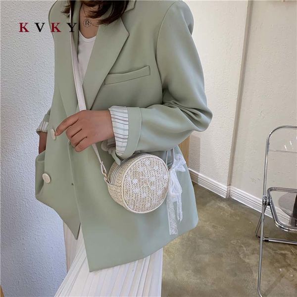 

summer rattan tote bags for women 2020 round straw bags handmade woven beach cross body bag circle bohemia handbag coin purse