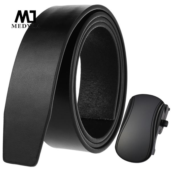 

new natural leather black mens belt without buckle hard metal button automatic buckle business belt stylish design smooth lines, Black;brown