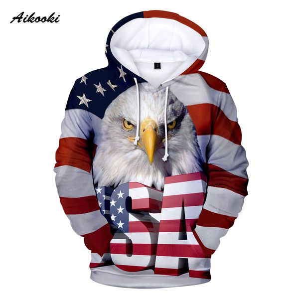 

aikooki usa flag 3d hoodies sweatshirt men/women hooded 3d print eagle spring winter hoody thin cotton polluver america, Black