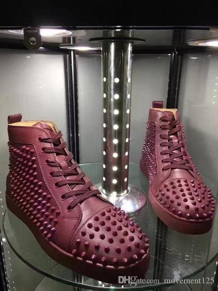 

red bottom brand sneaker designer studded spikes flats shoes luxury ankle boots for men women designer casual shoes with box, Black