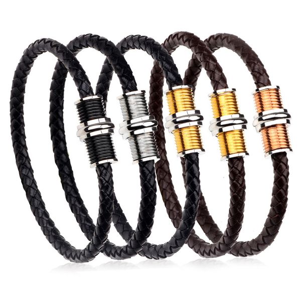 

vintage genuine leather screw thread bracelet stainless steel luxury designer jewelry women bracelet leather men bracelets couples gift, Black