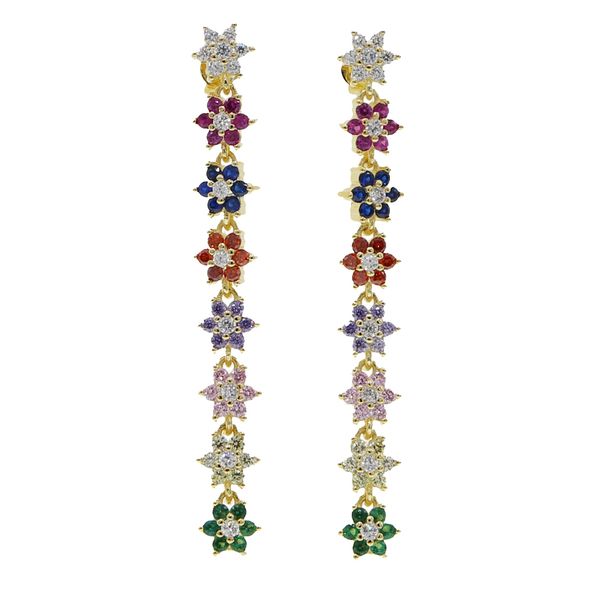 

золото радуга цвет цветок длинные серьги падения 2020 весна новая маргаритка красивый цветочный дизайн красочные ювелирные изделия, Silver