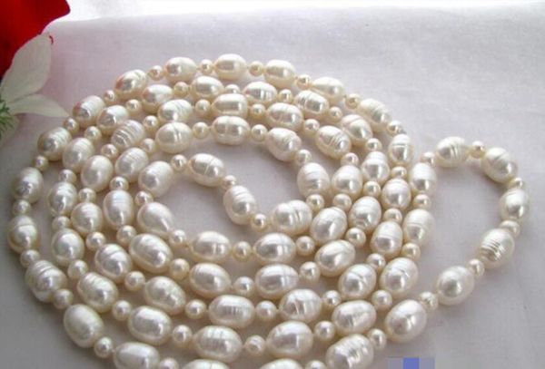 

charming 32" 12mm white rice round freshwater pearl necklace, Silver