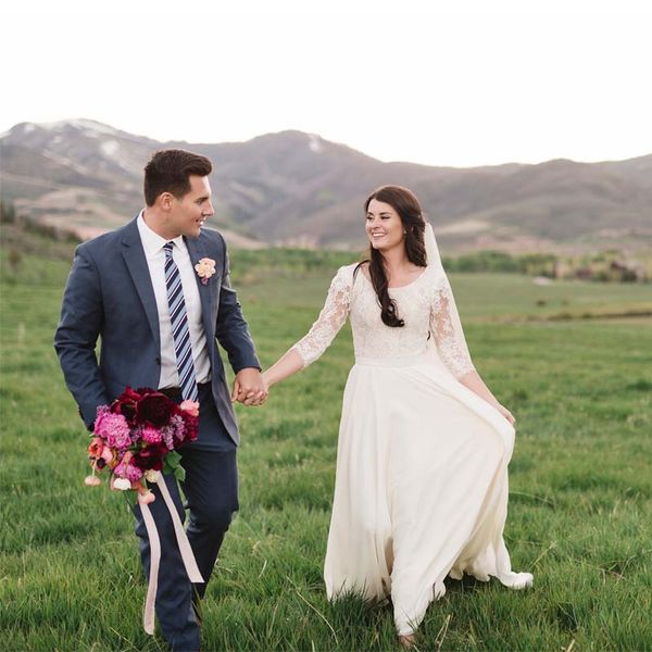 Discount Cheap Bohemian Chiffon Wedding Dresses Three Quarter