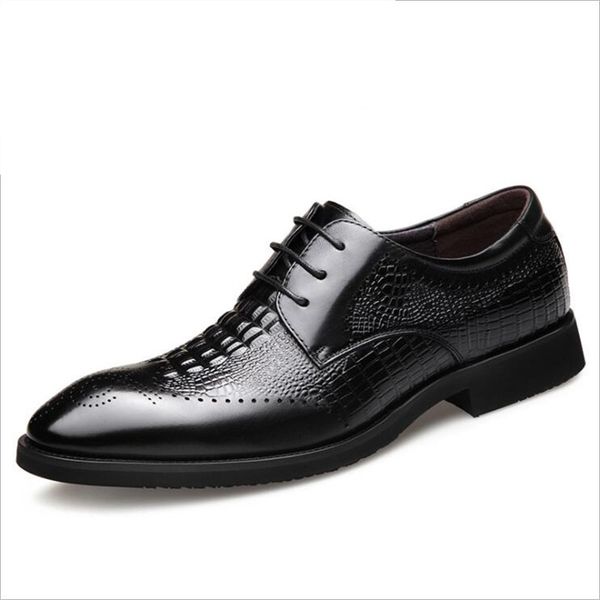 

men's shoes genuine leather fish grain retro carved men's shoes british style business casual leather shoes men's fashion, Black