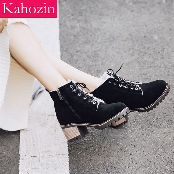

winter woman shoes short boots square heel roundtoe black lace-up casual fashion comfortable shoeswomanfaux suede slim boots