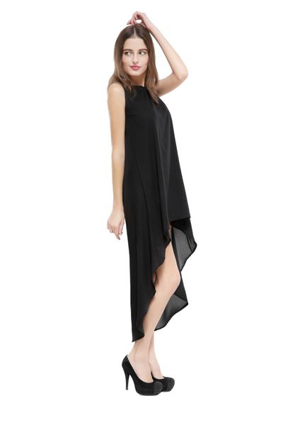 

лето женщина дизайнер платье твердой o-образный вырез нерегулярные вскользь сыпучий рукава платье мода пляж одежда отдых, Black;gray