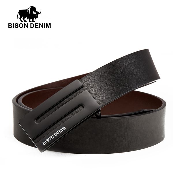 

bison denim luxury leather belt male genuine leather men belts 3.4cm width cowskin belts strap husband gifts n71370, Black;brown