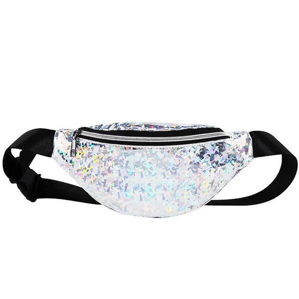 

2018 fashion bling leather waist packs women silver mochila cintura waist bag belt bag female pouch pu casual fanny pack