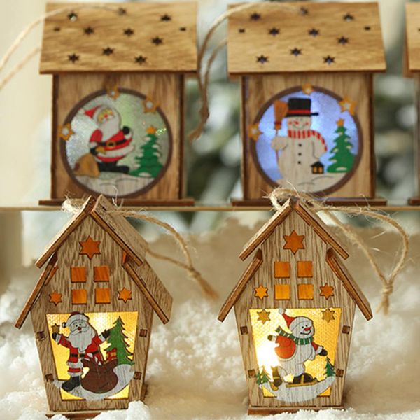 

new xmas attractive christmas snowman santa led luminous wood house hanging wedding bar party xmas tree decoration
