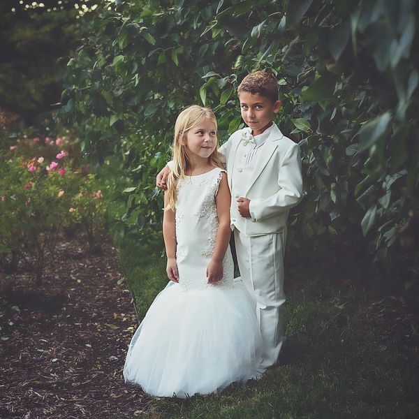 Country Wedding White Mermaid Flower Girls Dresses Tulle Skirt