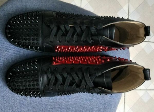 

mbsn998x size 36-47 men women maroon black with spikes hi lace up red bottom fashion sneakers, brand comfortable casual shoes lts