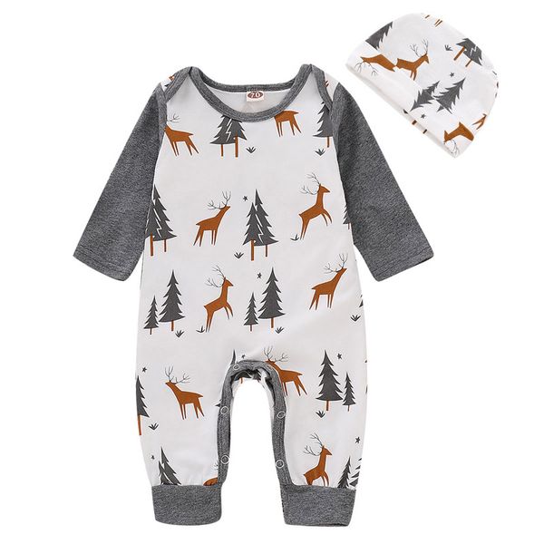 

baby boy cartoon jumpsuit infant baby christmas deer tree long sleeve romper boy stitching onesies kids casual toddler baby bodysuit 06, Blue