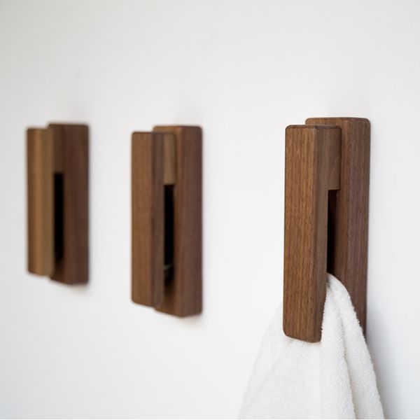 

towel hook non-punching solid wood wall clothes and hats hook traceless log hanger bathroom creative sticking