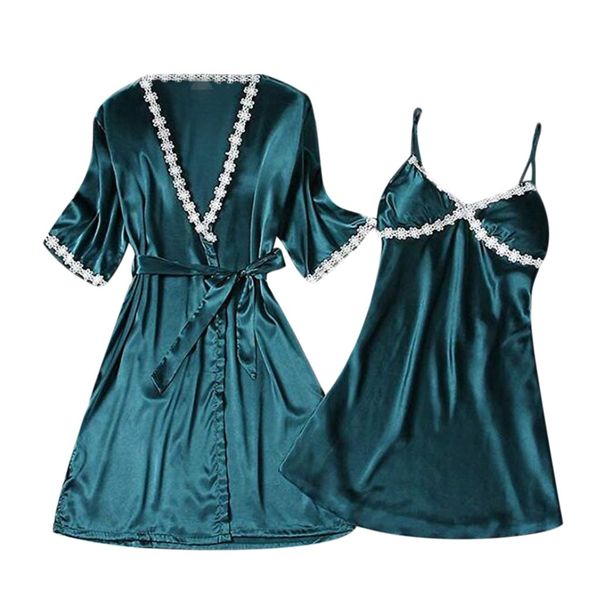 

2020 new summer 2pcs women satin sleepwear short sleeve babydoll lingerie nightdress set night dress women, Black;red