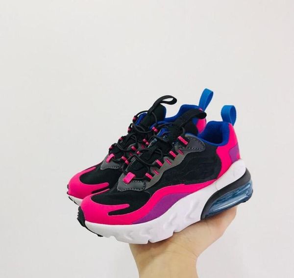 

new 270 react bauhaus td kids shoes boy girls running shoes black white hyper bright violet toddler children sneakers 28-35