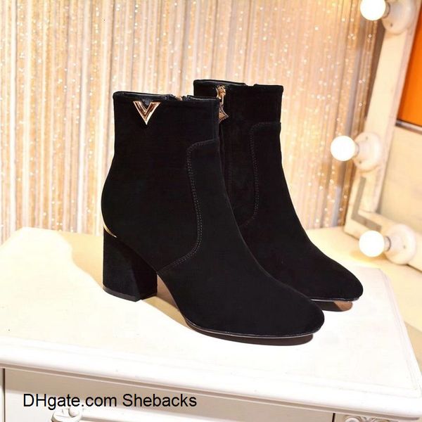 

2020 осень и зима женские ботильоны с принтом круглая голова толстый высокий каблук короткие сапоги wzqh1 319t, Black;grey