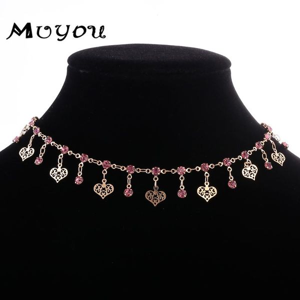 

2020 fashion new design peach heart necklace collier femme purple bead choker statement necklace jewelry xl094, Golden;silver