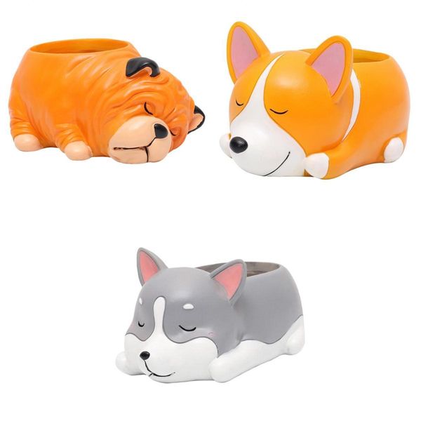 

3pcs cute cartoon dog succulent planters resin flower pot for home tabledecor