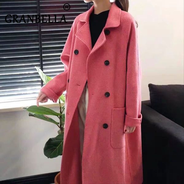 

womens warm cotton jacket casual outwear parka cardigan slim coat long double-faced cashmere woolen coat overcoat, Black
