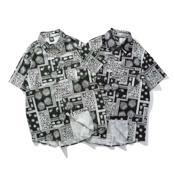 

men short sleeve shirt tropical hawaiian shirt holiday fashion high street beach men short sleeve, White;black