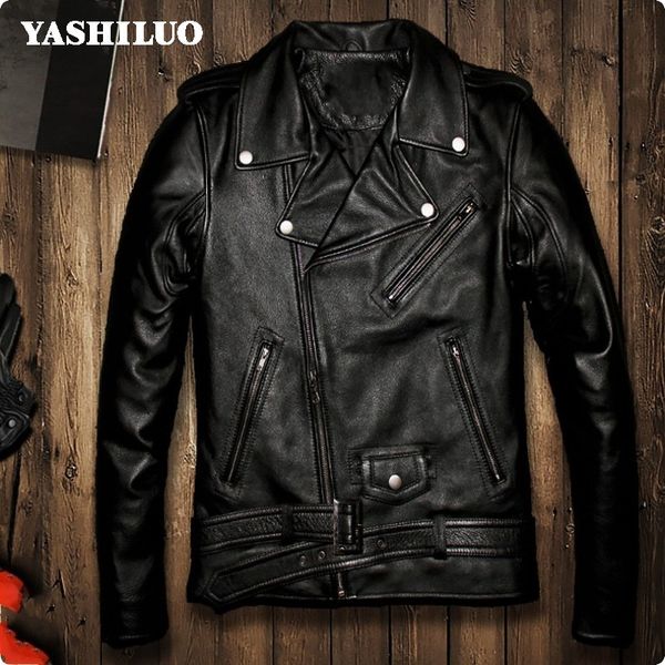

winter mens genuine leather jackets motorcycle coat for male fashion turn down collar plus size 5xl jaqueta de couro motoqueiro, Black