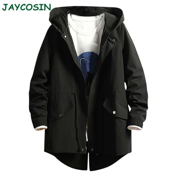 

jaycosin men clothes 2019 winter warm loose zipper black jackets coats fashion casual long sleeve hooded trench coat men 1125, Tan;black