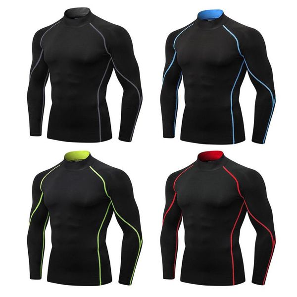 

men's compression workout running t-shirts long sleeved training quick dry sport t shirts boys breathable fitness gym shirt, Black;red