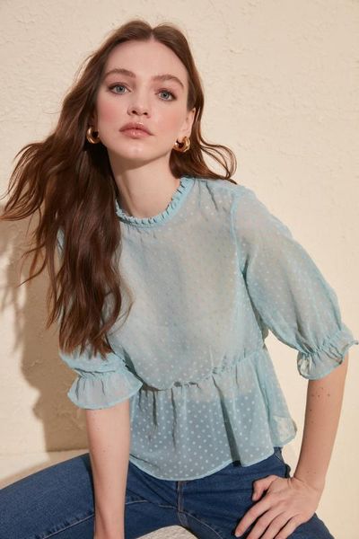 

trendyol flocked organza blouse twoss20bz0489, White