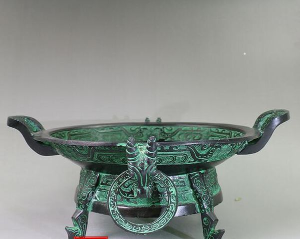 

antique bronze bronze корнукопия ancient еда судно рельефных птица pattern гравировка начертание 28см диаметр