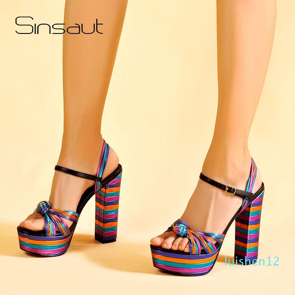 

sinsaut summer woman sandal high heels platform sandals square heel wedges shoes for women l12, Black