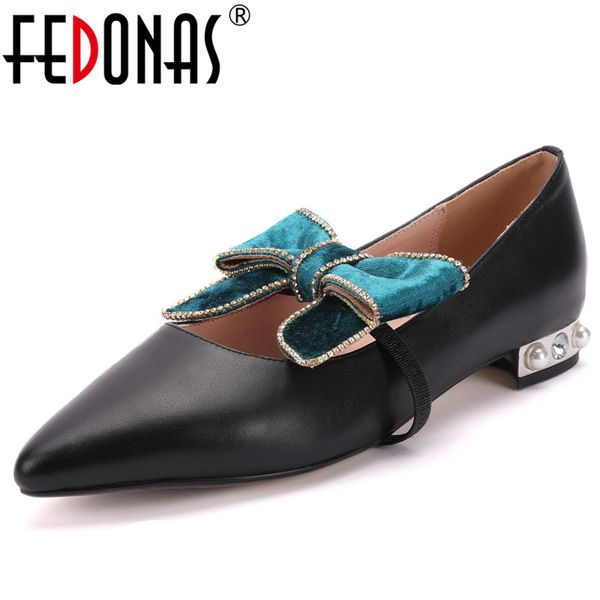 

fedonas 2019 new concise elegant pointed toe women pumps genuine leather shallow slip on basic spring summer single shoes woman, Black