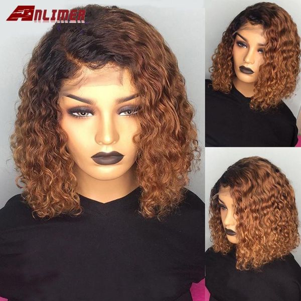 

anlimer ombre human hair blonde lace front wig curly 1b/27 colored 13x6 full short bob lace front human hair wigs pre plucked, Black;brown