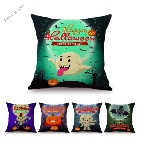 

2018 halloween cute cartoon home decorative sofa throw pillow cover ghost pumpkin face cute cartoon cotton linen cushion cover