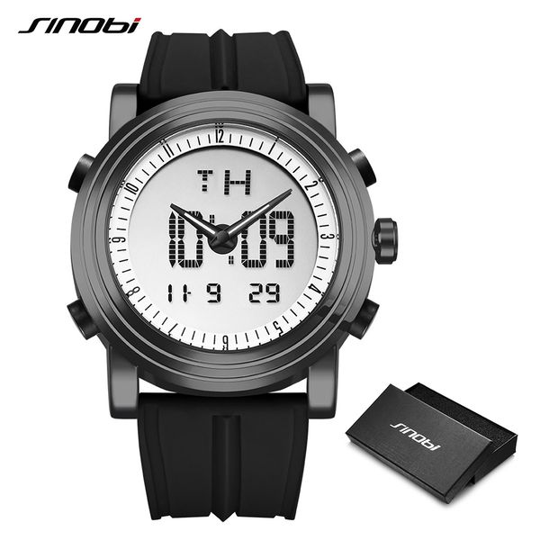 

sinobi digital sports watch men chronograph men's wrist watches waterproof black watchband male military geneva quartz clock ly191213, Slivery;brown