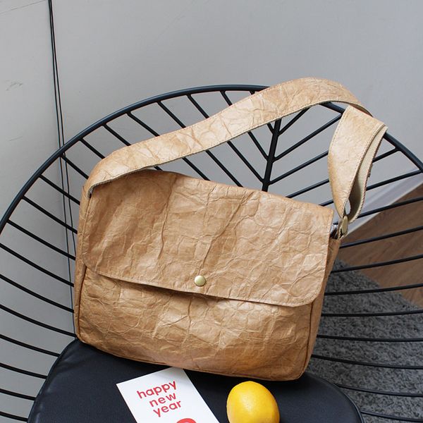 

2019 new pattern korean crossbody women vintage single shoulder package fashion concise kraft paper solid color woman satchel
