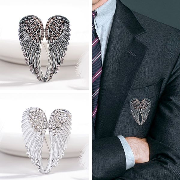 

1 pcs vintage angel wings rhinestone brooch pin glitter alloy collar pin clothes decor exquisite corsage gifts, Gray