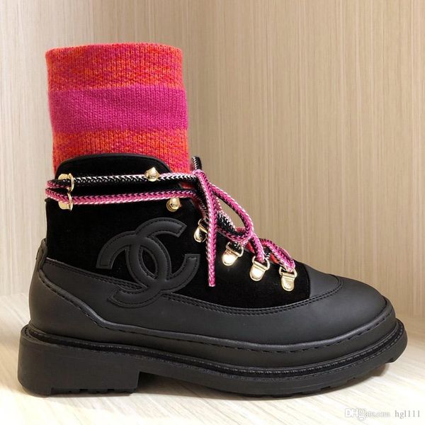 

new classic leather plus velvet martin boots popular casual fashion flat color matching stockings thick heel socks about machine boots