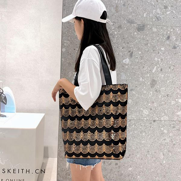 

sequins versatile large-capacity tote women simple handbag shoulder bag shopping reusable tote check plaid bolsas de tela