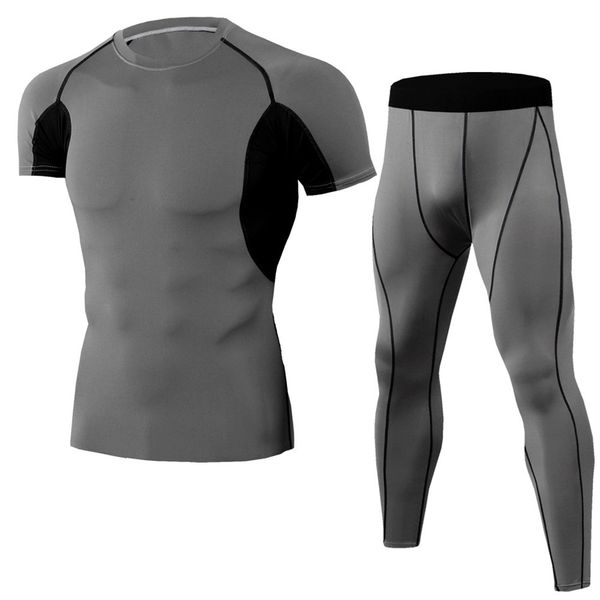 

rashguard sport suit men compression shirt tracksuit running set t shirt leggings quick dry gym fitness set sportswear, Black;blue