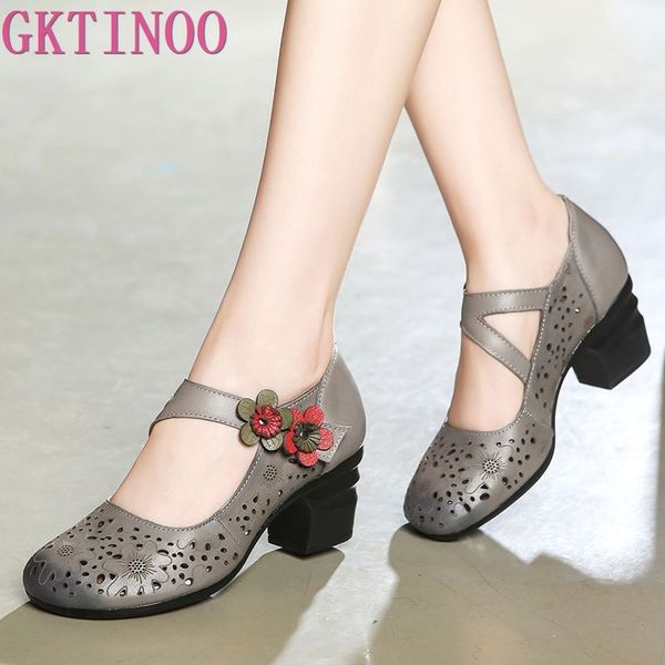 

gktinoo original hollow cowhide flower women fashion shoes high heels 2019 new sandals women shoes elegant genuine leather, Black