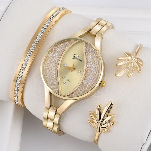 

women gold bracelet luxury watch stainless steel ladies watch quartz casual women dress colck with bracelet, Slivery;brown