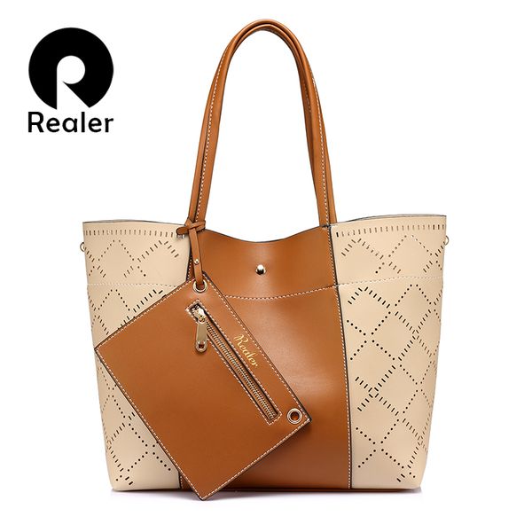 

realer brand fashion women shoulder bag female hollow composite tote bag large capacity handbag gray/brown/wine red