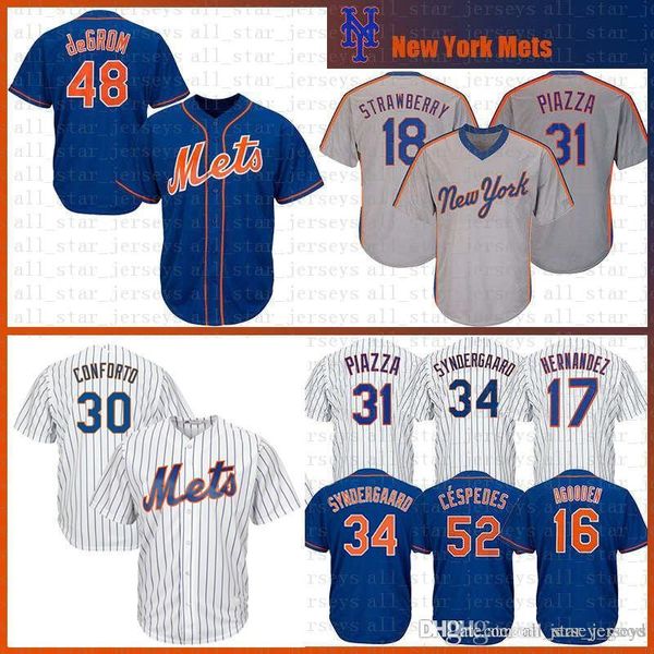 

48 Jacob deGrom New York Baseball Jersey Mets 30 Michael Conforto 34 Noah Syndergaard a2 Yoenis Cespedes Hernandez Strawberry Gooden Piazza