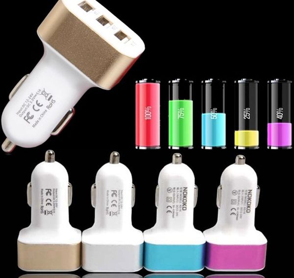 2.1A / 2A / 1A 3 Porta USB Car Charger Adapter LED para iPhone Samsung Huawei telefone Tablet GPS Universal frete grátis