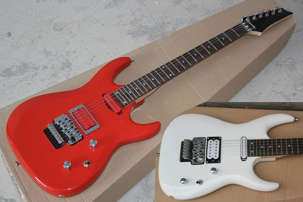 Fabrik Benutzerdefinierte RedWhite elektrische Gitarre mit Floyd Rose Brücke, Chrome Hardware, 24 Bünde, kann besonders angefertigt werden