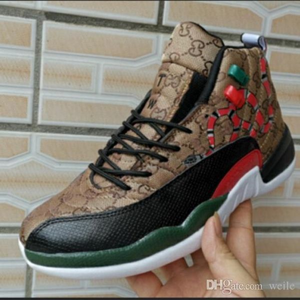 

12 g generation of nake black brown red men 2019 ba ketball hoe new tyle 12 men nake kin multicolor port de igner neaker with box, White;red