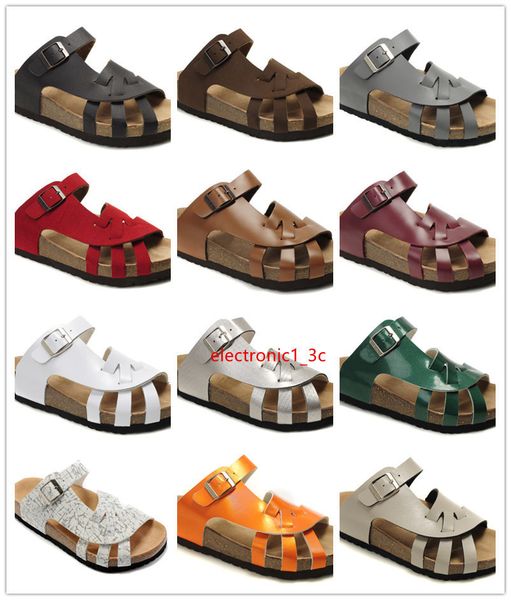 

brand designer genuine leather slippers flat heel sandals with buckle for men women wholesale summer beach casual shoes