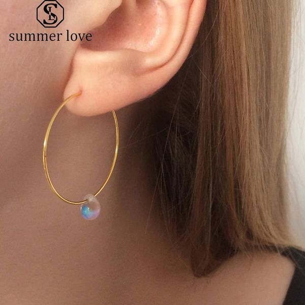 

new big round hoop dangle earring for women copper wire silver gold plating geometric glass crystal dangle earring jewelry set wholesale